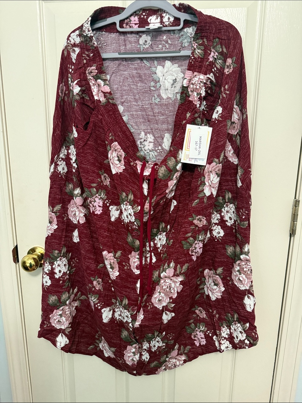LuLaRoe A-Line Skirt in Burgundy with Pink Floral Print